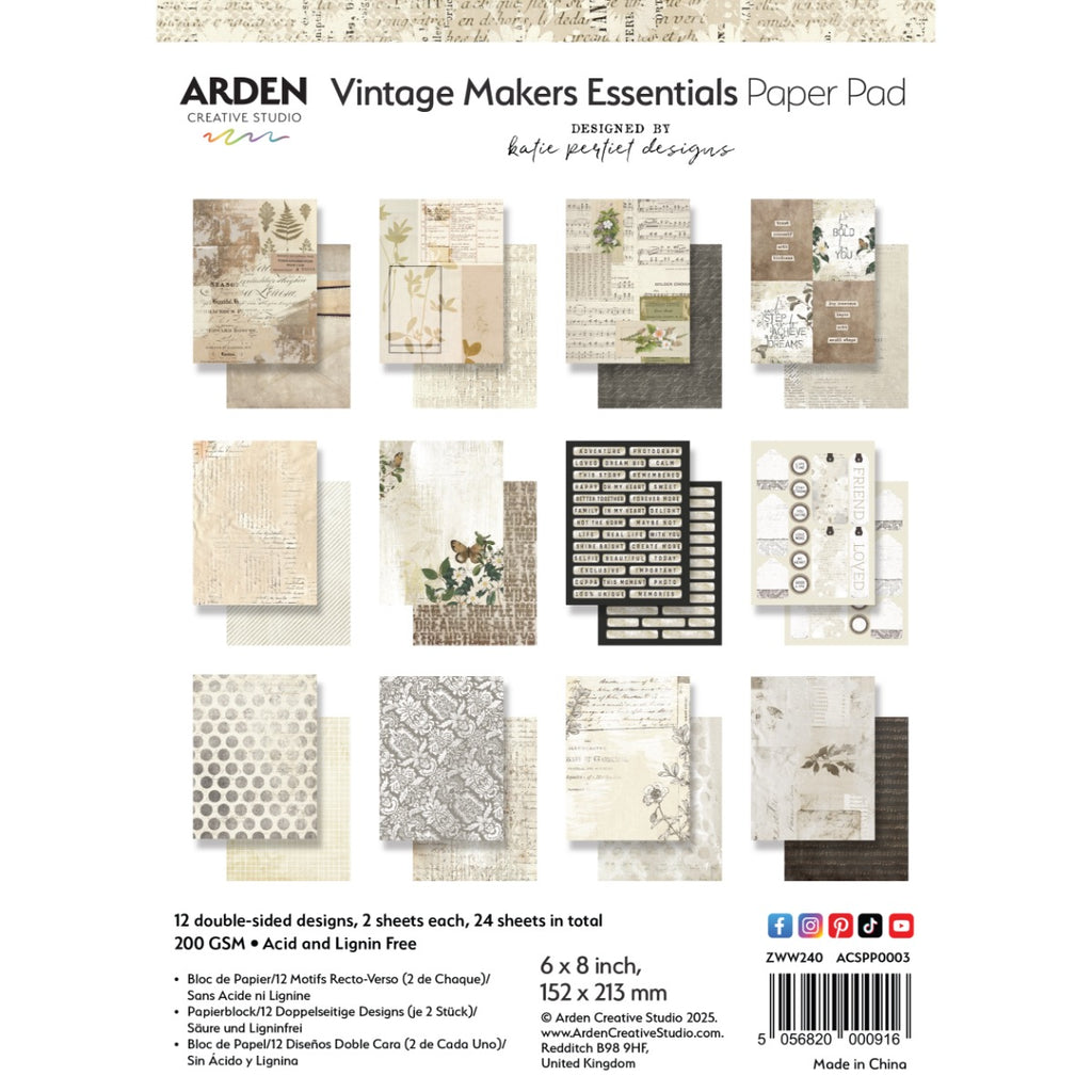 Vintage Makers Essentials - 6x8" paper Pad