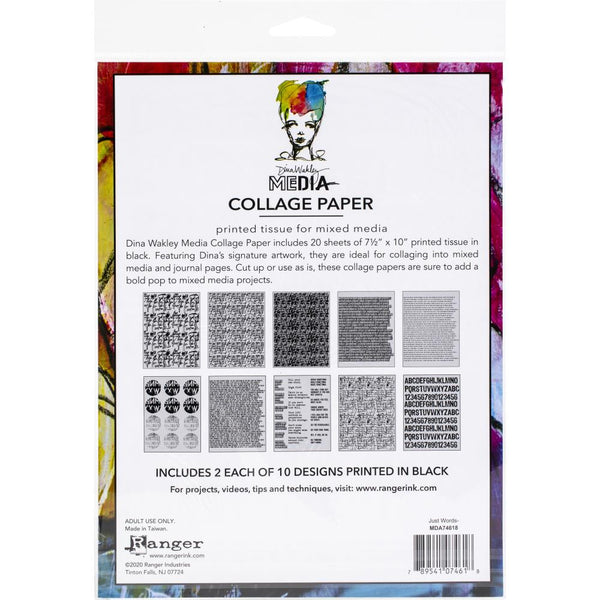 Dina Wakley Media Collage Tissue Paper 7.5"X10" 20/Pkg Just Words