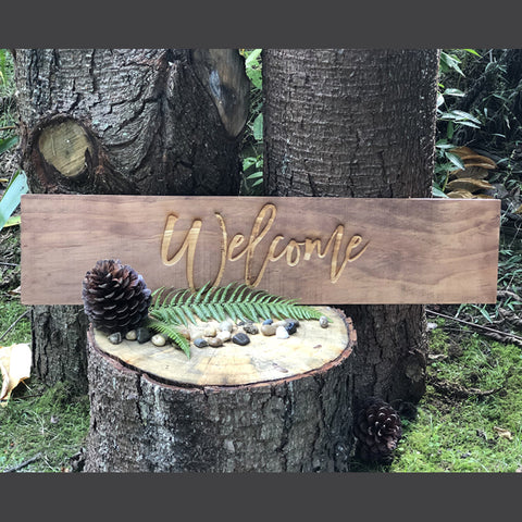 Welcome Stained Wood Sign