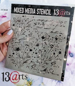13 arts Mixed Media Stencil -Flower Song 6x6"