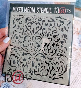13 arts Mixed Media Stencil - Vintage Swirls 6x6"