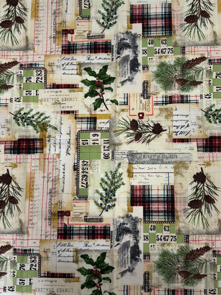 Tim Holtz - Free Spirit - Fabric - Woodland Collage Fat 1/8 Canvas