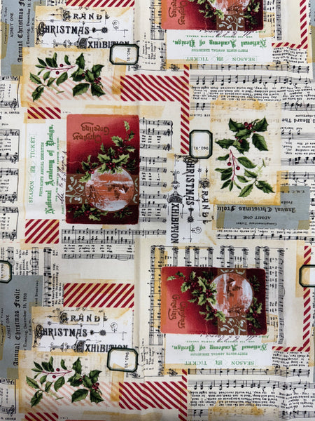 Tim Holtz - Free Spirit - Fabric - Holiday Collage Fat 1/8 Canvas