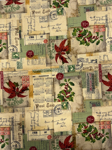 Tim Holtz - Free Spirit - Fabric - Postcard Collage Fat 1/4 Canvas