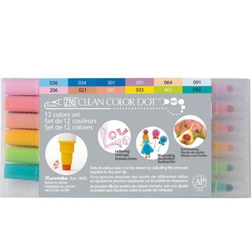 Kuretake ZIG Clean Color Dot - Twin - 12 Colour Set
