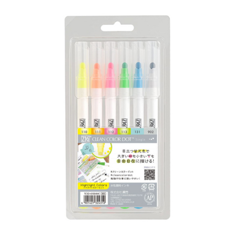 Kuretake ZIG Clean Color Dot - Single - Highlight 6 Colour Set