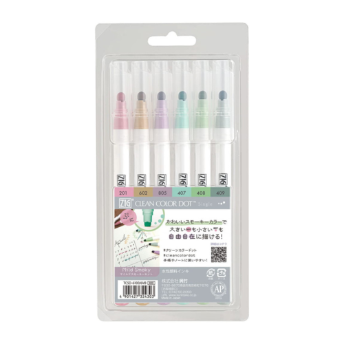 Kuretake ZIG Clean Color Dot - Single - Mild Smoky 6 Colour Set