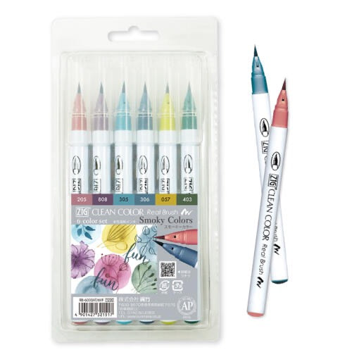 Zig Clean Color Real Brush Pens - Smokey Colours 6 pack