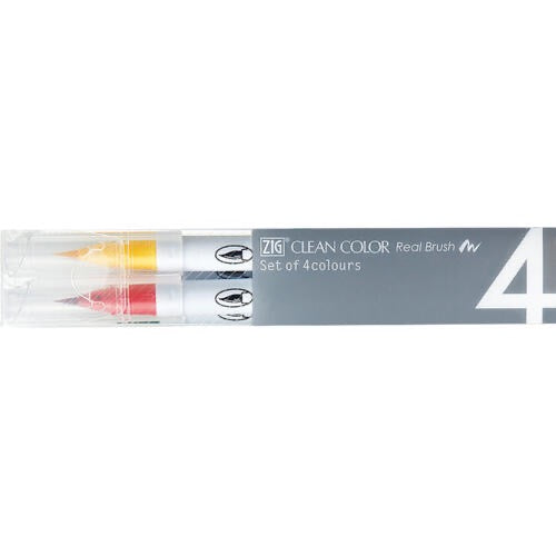 Zig Clean Collar Real Brush Markers Set of 4 - Pure Colours