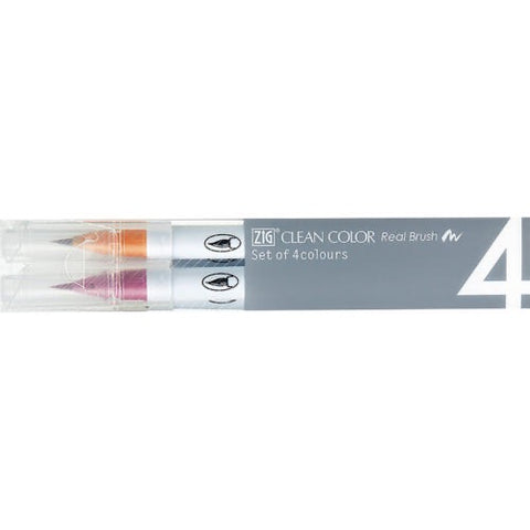 Zig Clean Collar Real Brush Markers Set of 4 - Deep Colours