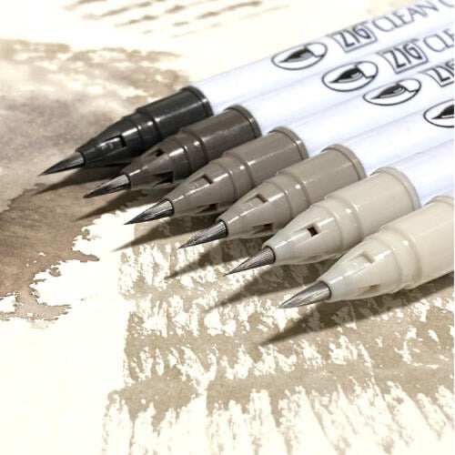 Zig Clean Color Real Brush Pens - Warm Gray Colours 6 pack