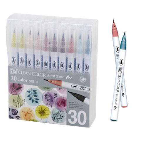 Zig Clean Collar Real Brush Markers 30 Set A