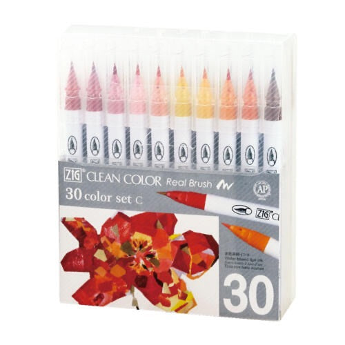 Zig Clean Collar Real Brush Markers 30 Set C