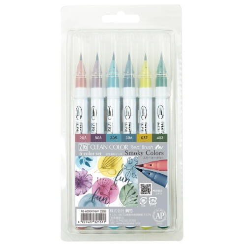 Zig Clean Color Real Brush Pens - Smokey Colours 6 pack