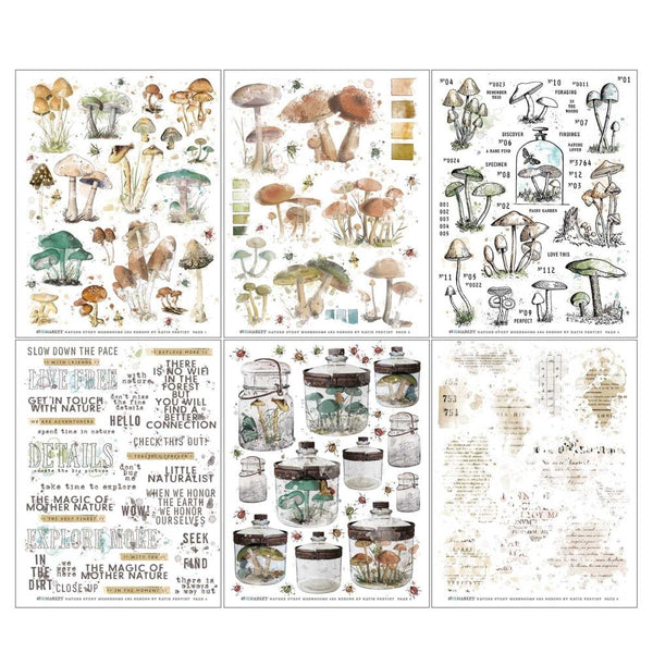49 and Market - Vintage Artistry Nature Study - Mushroom Rub-on Transfer Sheet