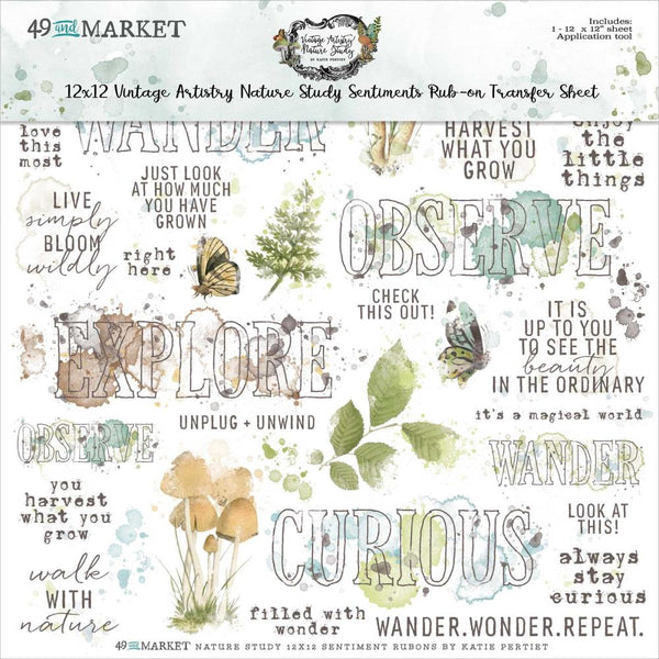 49 and Market - Vintage Artistry Nature Study - 12x12 Sentiments Rub-on Transfer Sheet