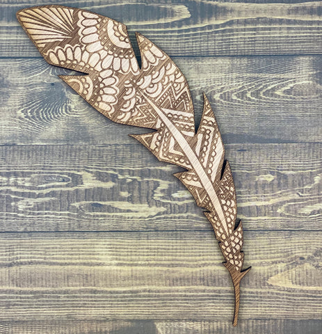 Engraved Feather Large - Plywood