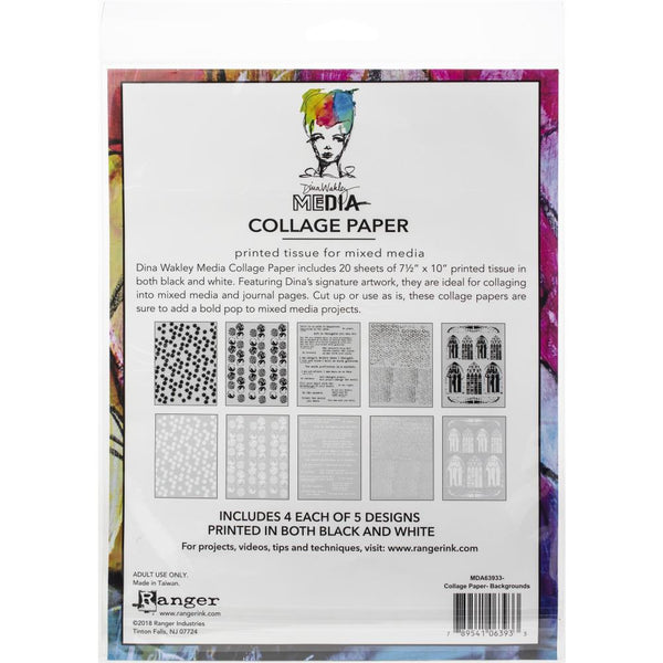 Dina Wakley Media Collage Tissue Paper 7.5"X10" 20/Pkg Backgrounds