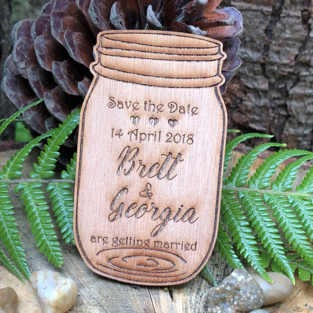 Wooden mason jar Save the Date